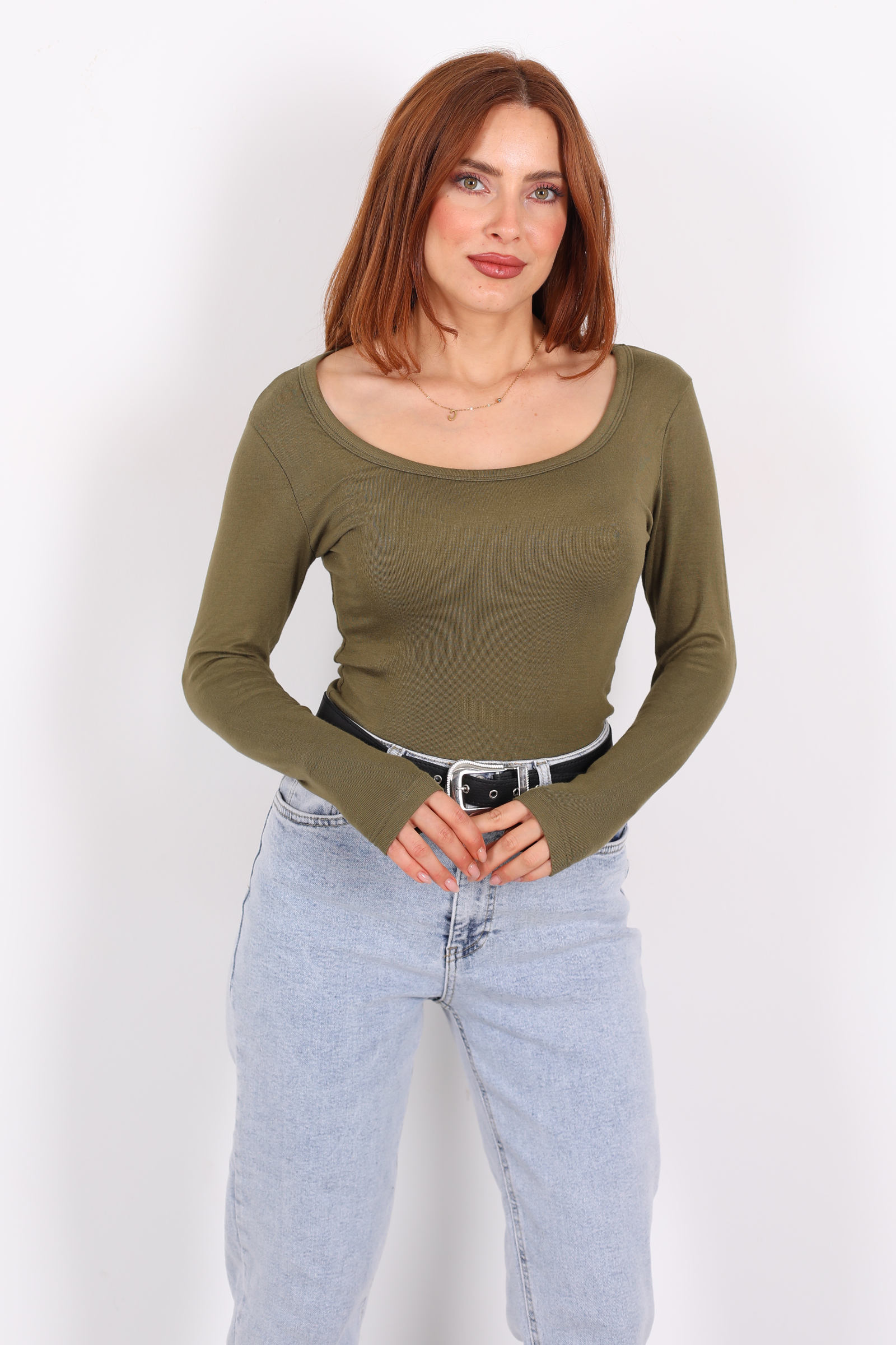 Havuz Yaka Haki Kadın Oys Bluz