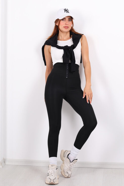 Agraf Kadın Siyah Scuba Korse Tayt - 6