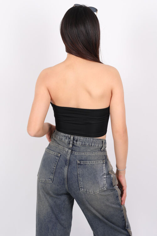 Agraflı Korse Straplez Siyah Kadın Crop - 5