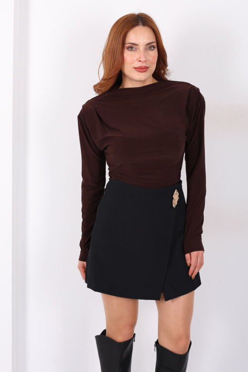 Aksesuarlı Mini Siyah Kadın Şort Etek - 3