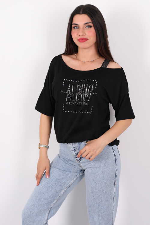 Albino Taşlı Siyah Kadın Bluz - 3