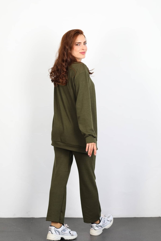 Apolet Detay Armalı Bol Paça Kadın Haki Fitilli Takım - 5