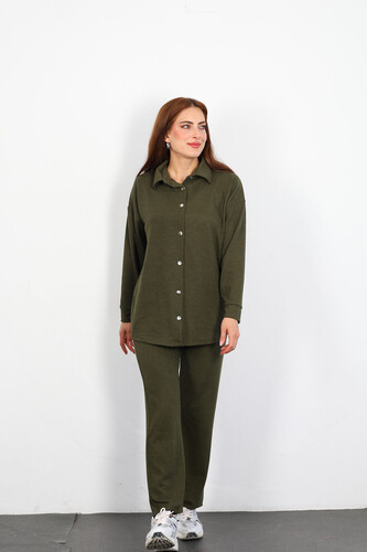 Apoletli Fitilli Haki Kadın Gömlek Takım - 3