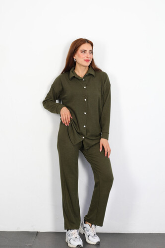Apoletli Fitilli Haki Kadın Gömlek Takım - 4