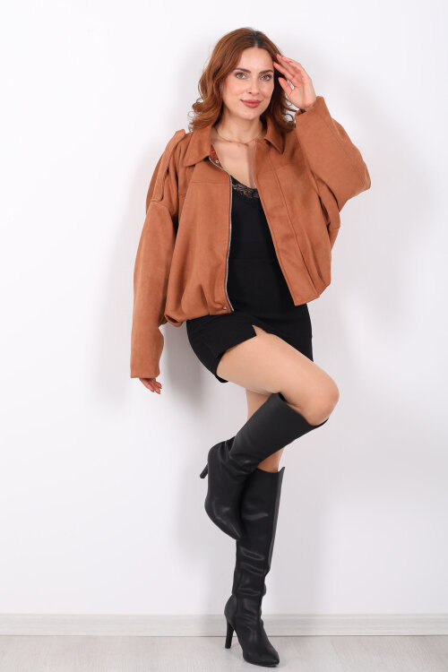 Apoletli Süet Taba Kadın Bomber Ceket - Berox