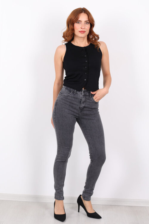 Ara Beden Dar Paça Kar Yıkama Füme Kadın Likralı Pantolon - 6