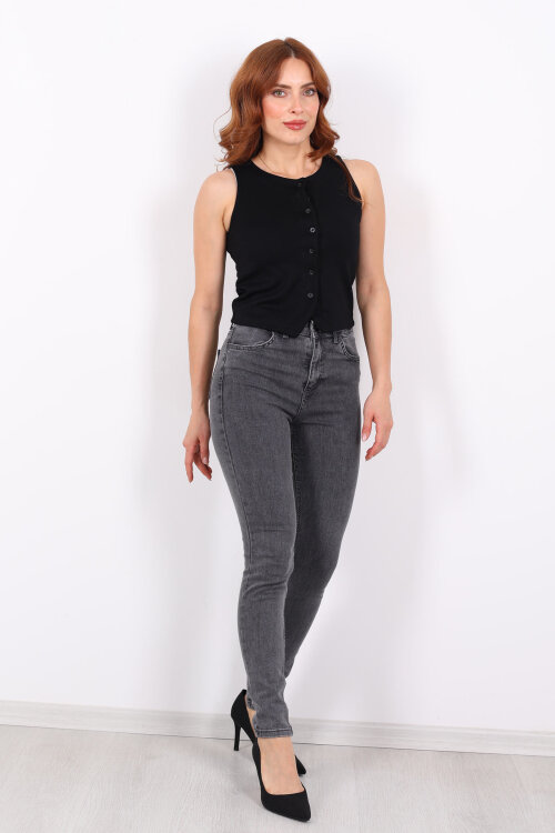 Ara Beden Dar Paça Kar Yıkama Füme Kadın Likralı Pantolon - Berox