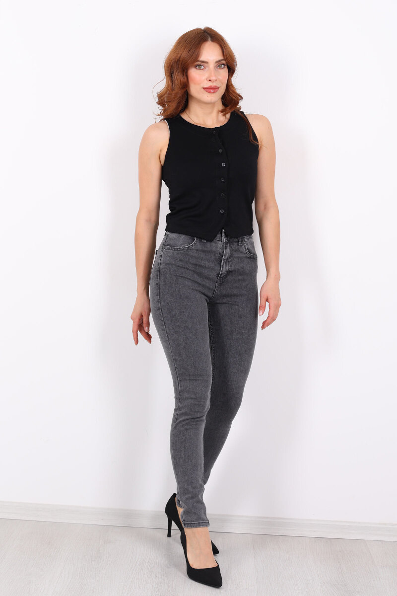 Ara Beden Dar Paça Kar Yıkama Füme Kadın Likralı Pantolon - 1