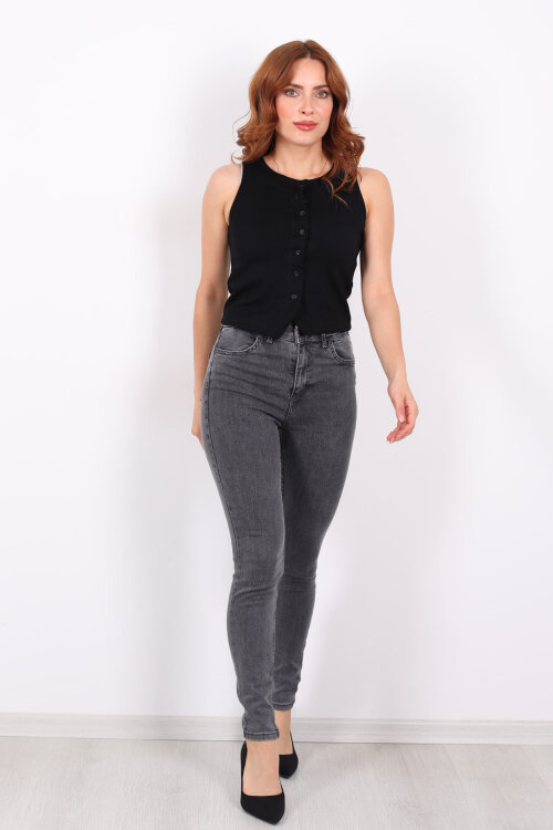 Ara Beden Dar Paça Kar Yıkama Füme Kadın Likralı Pantolon - 3