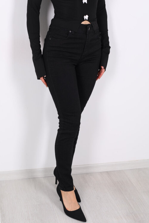 Ara Beden Dar Paça Siyah Kadın Likralı Pantolon - Berox (1)