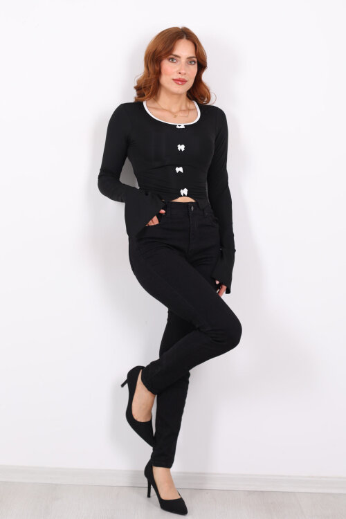 Ara Beden Dar Paça Siyah Kadın Likralı Pantolon - 4