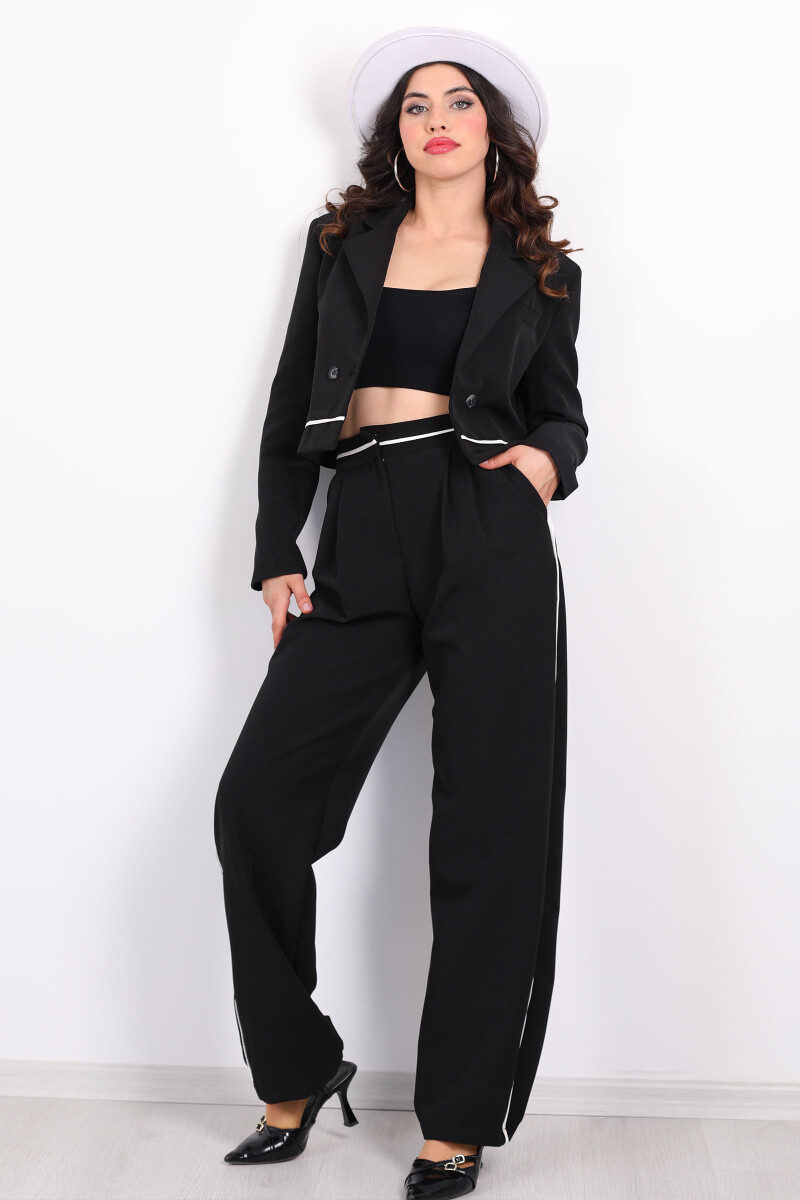 Ara Biyeli Blazer Ceket - Pantolon Siyah Kadın Takım - 5