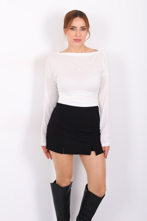 Arka Degajeli Beyaz Kadın Sandy Bluz - 7