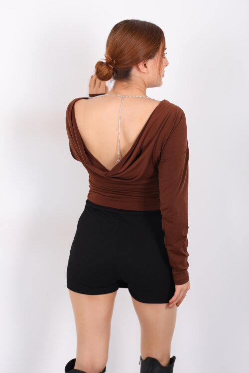 Arka Degajeli Kahverengi Kadın Sandy Bluz - 5