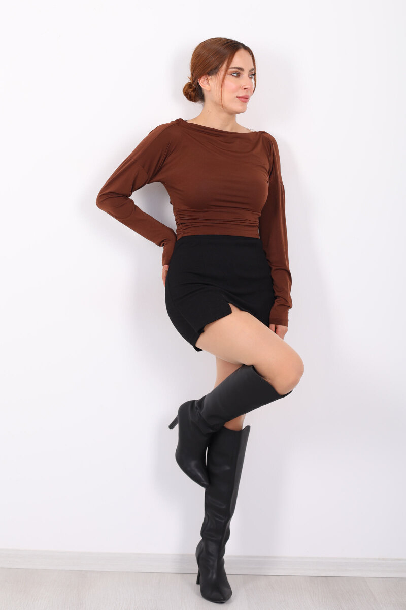 Arka Degajeli Kahverengi Kadın Sandy Bluz - 3