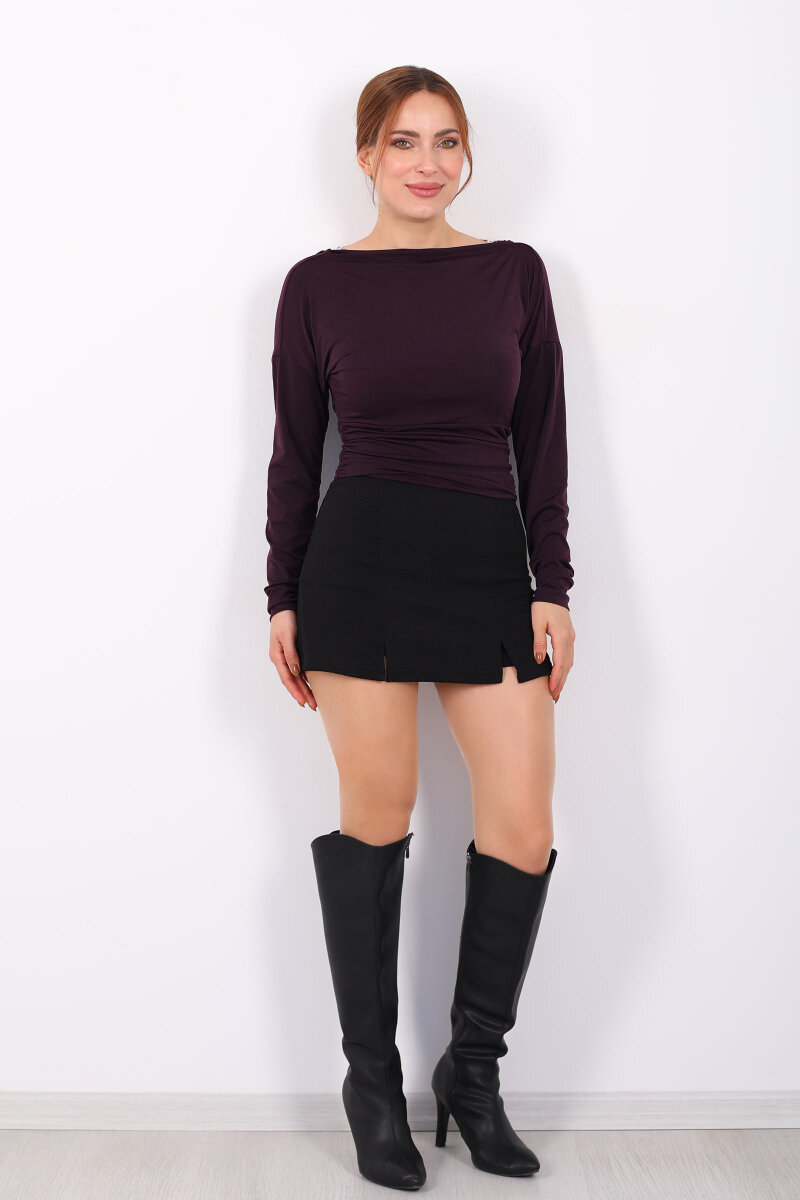 Arka Degajeli Mor Kadın Sandy Bluz - 7