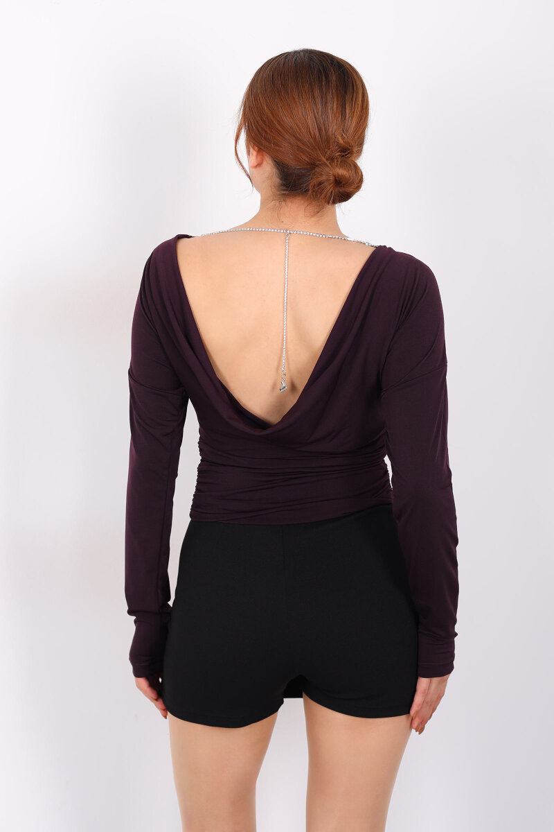 Arka Degajeli Mor Kadın Sandy Bluz - 5