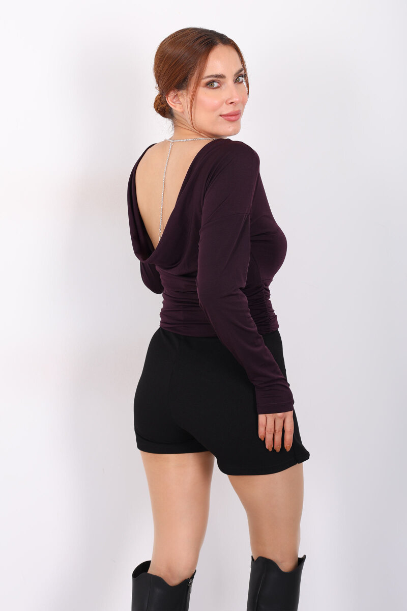 Arka Degajeli Mor Kadın Sandy Bluz - 1