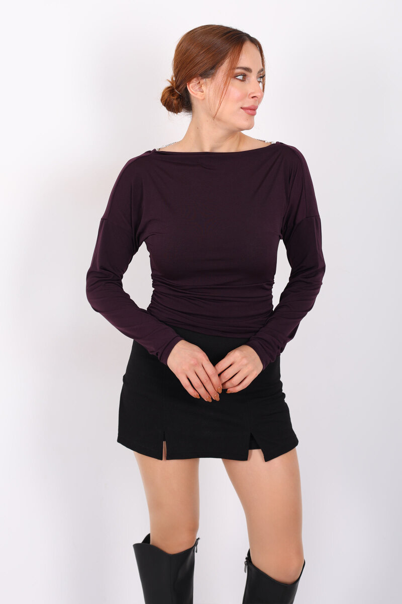 Arka Degajeli Mor Kadın Sandy Bluz - 2