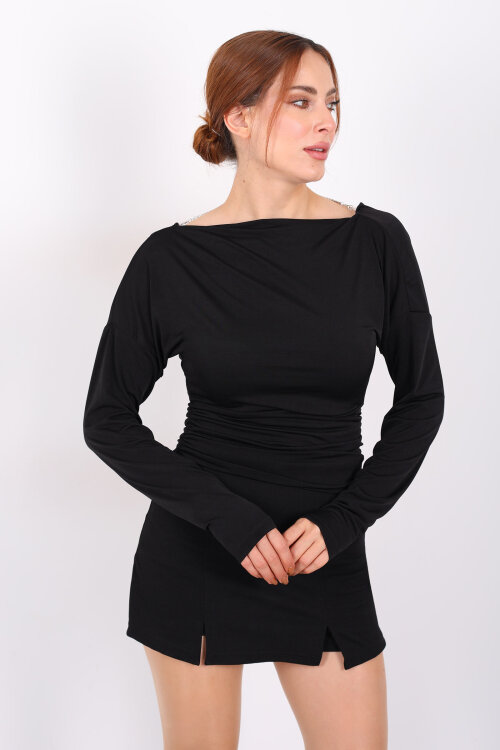 Arka Degajeli Siyah Kadın Sandy Bluz - Berox (1)