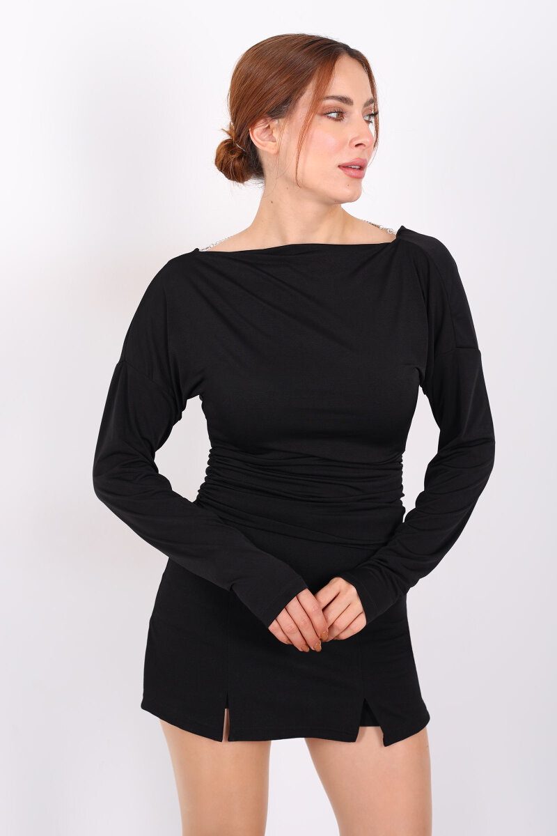 Arka Degajeli Siyah Kadın Sandy Bluz - 2