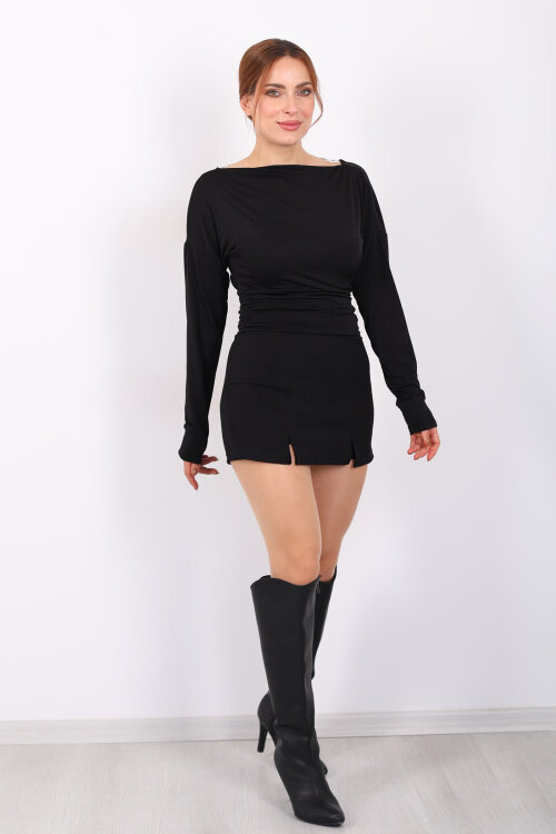 Arka Degajeli Siyah Kadın Sandy Bluz - 7