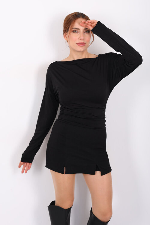 Arka Degajeli Siyah Kadın Sandy Bluz - 4