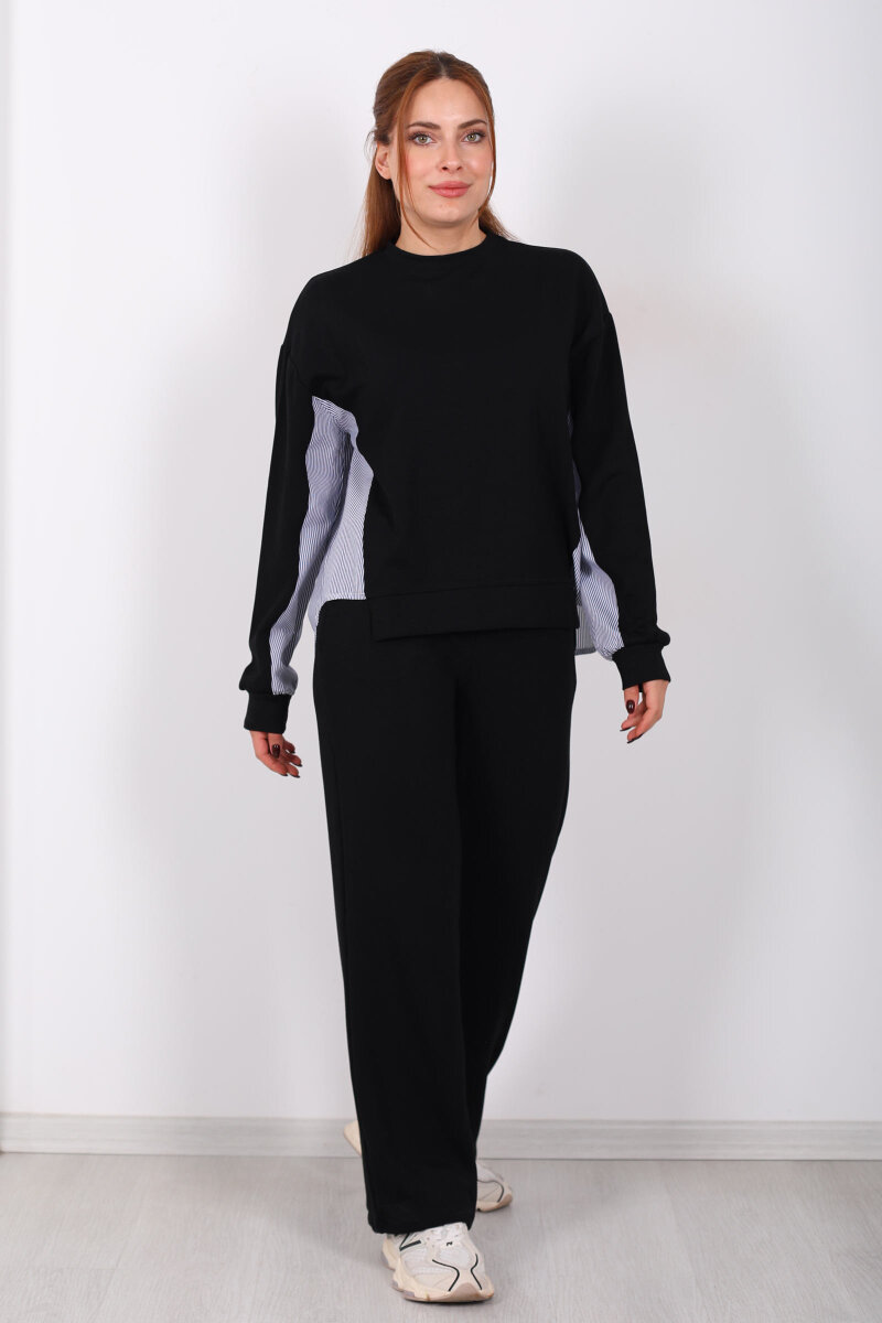 Arka Gömlek Garnili Siyah Kadın Modal Takım - 7