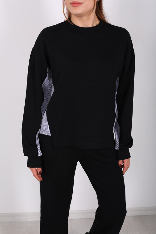 Arka Gömlek Garnili Siyah Kadın Modal Takım - 6