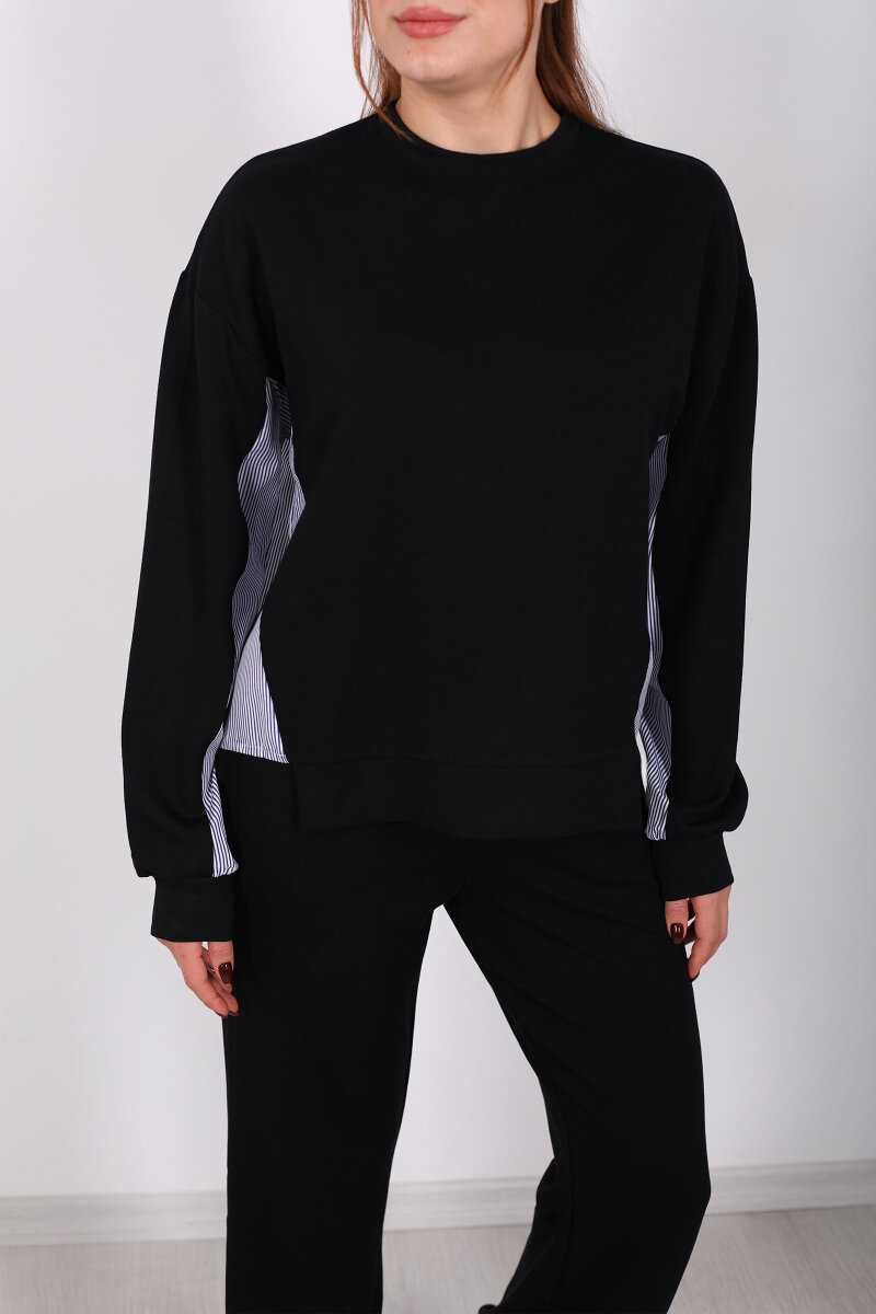 Arka Gömlek Garnili Siyah Kadın Modal Takım - 6