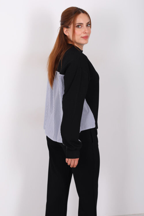 Arka Gömlek Garnili Siyah Kadın Modal Takım - Berox