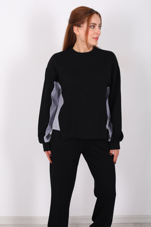 Arka Gömlek Garnili Siyah Kadın Modal Takım - 3