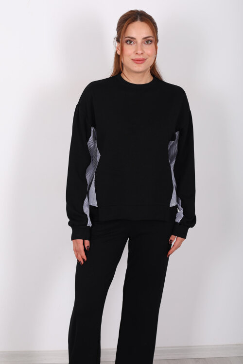 Arka Gömlek Garnili Siyah Kadın Modal Takım - 4