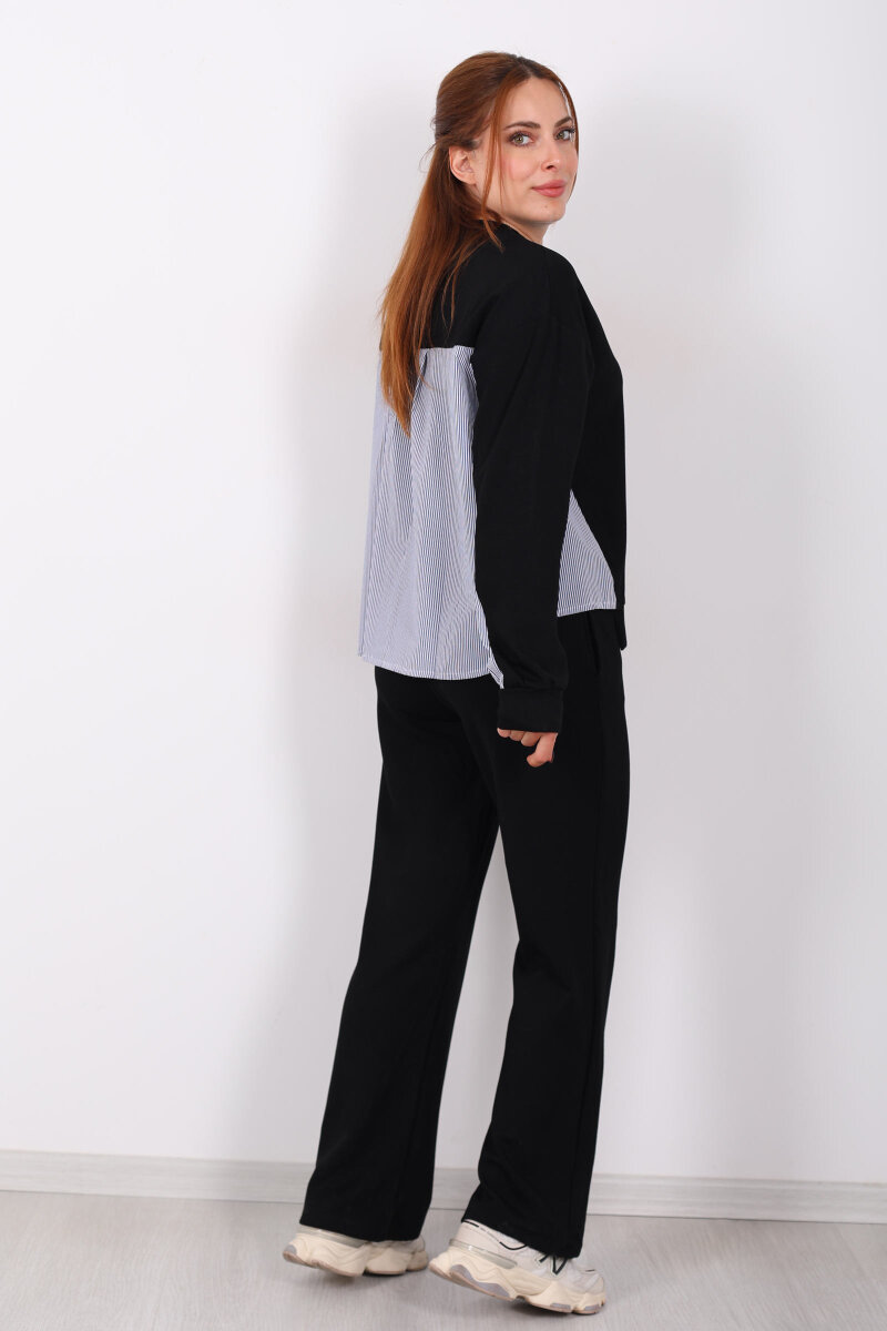 Arka Gömlek Garnili Siyah Kadın Modal Takım - 5