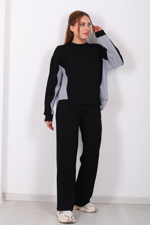 Arka Gömlek Garnili Siyah Kadın Modal Takım - Berox (1)