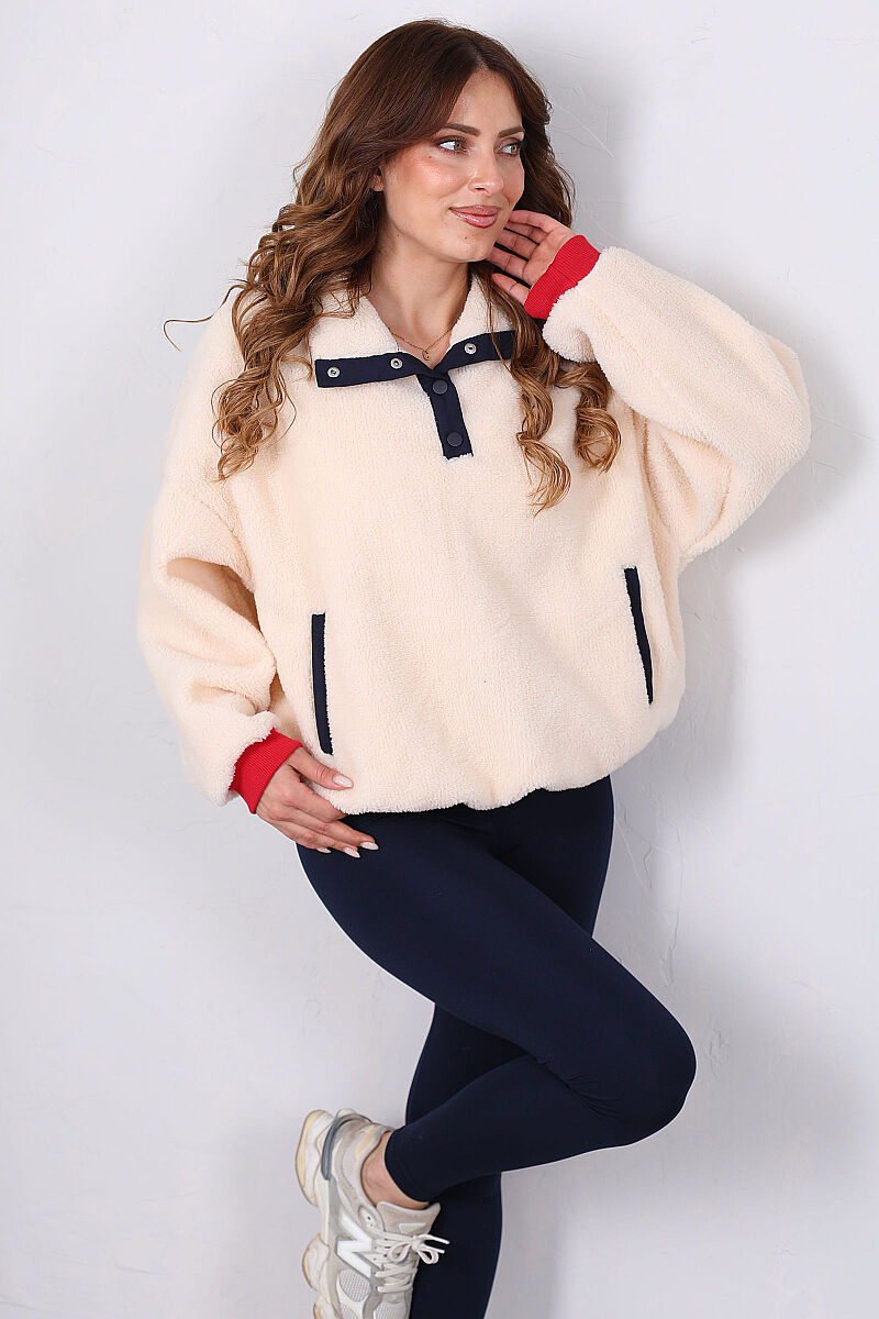 Arkası Ayıcık Baskılı Çift Cepli Taş Kadın Peluş Sweatshirt - 6