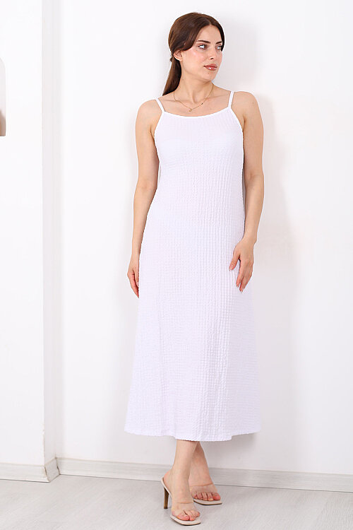 Askılı Bubble Kadın Beyaz Midi Elbise - Berox