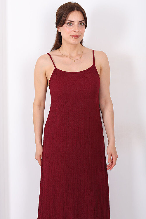 Askılı Bubble Kadın Bordo Midi Elbise - 4