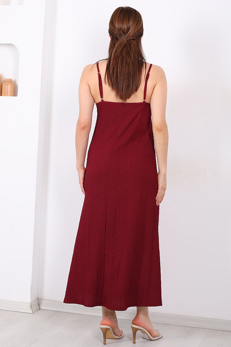 Askılı Bubble Kadın Bordo Midi Elbise - 6