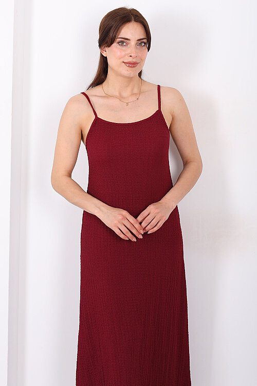 Askılı Bubble Kadın Bordo Midi Elbise - Berox