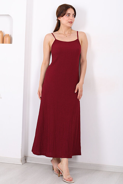 Askılı Bubble Kadın Bordo Midi Elbise - 3
