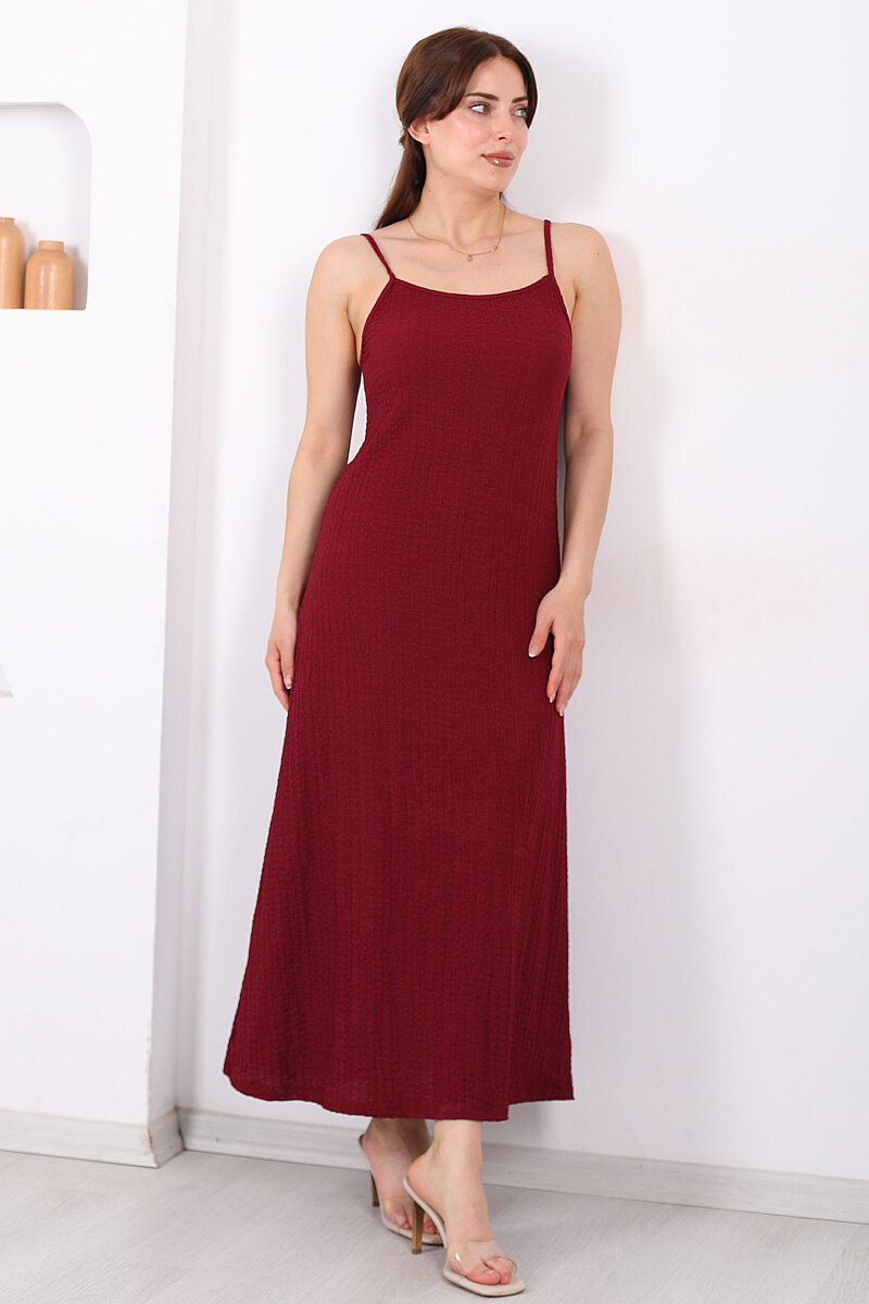 Askılı Bubble Kadın Bordo Midi Elbise - 3