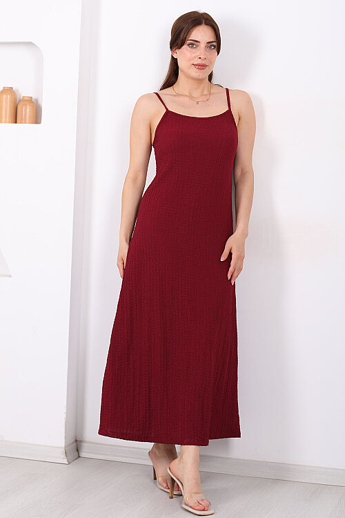 Askılı Bubble Kadın Bordo Midi Elbise - 7