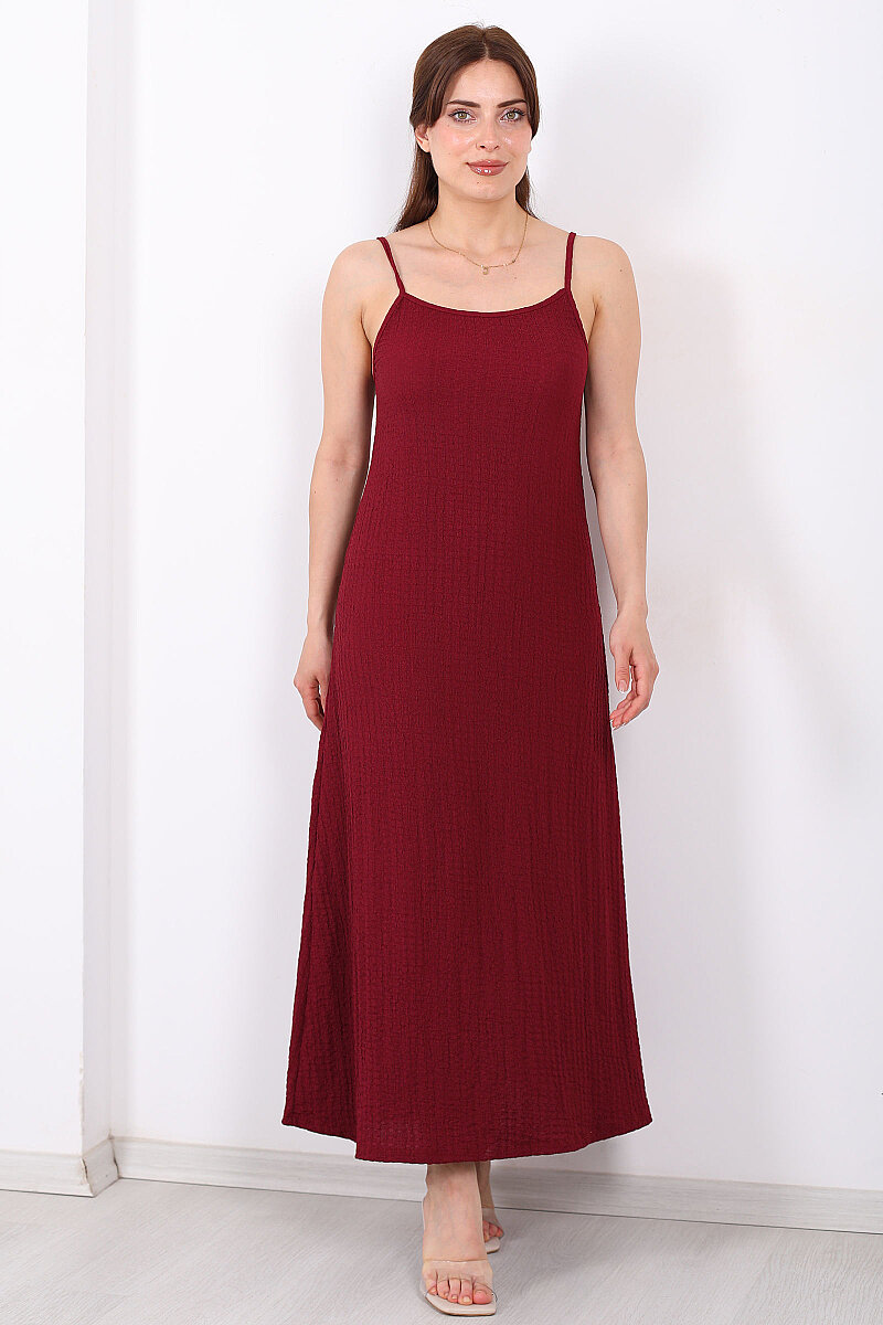 Askılı Bubble Kadın Bordo Midi Elbise - 5