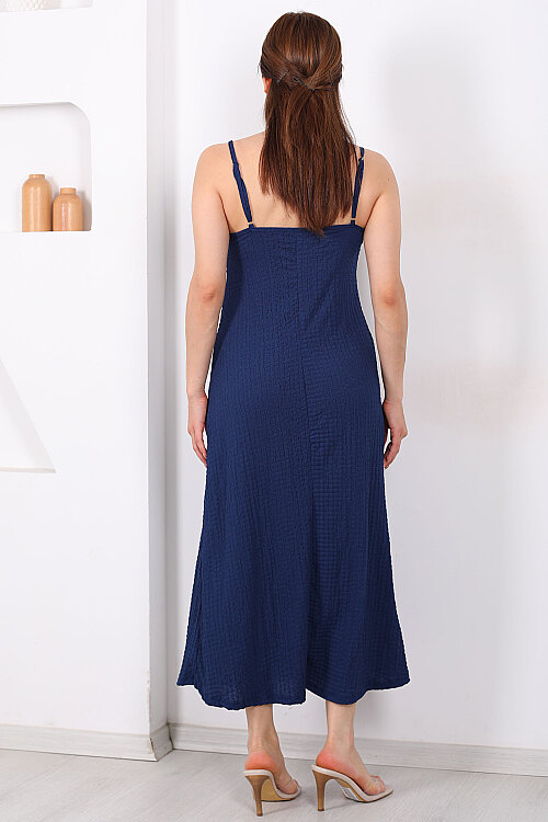 Askılı Bubble Kadın Lacivert Midi Elbise - 5