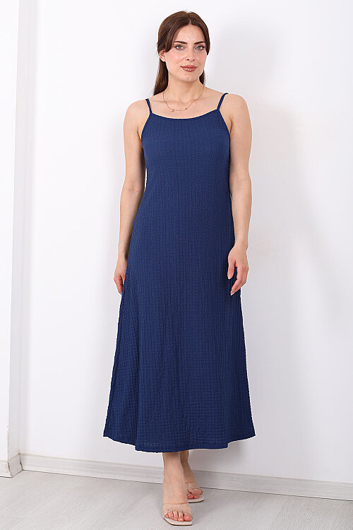 Askılı Bubble Kadın Lacivert Midi Elbise - 3