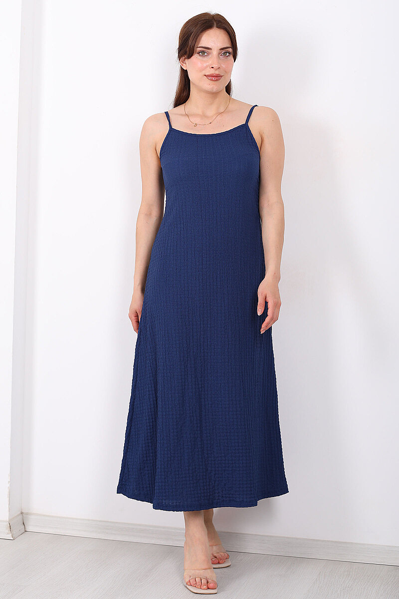 Askılı Bubble Kadın Lacivert Midi Elbise - 3