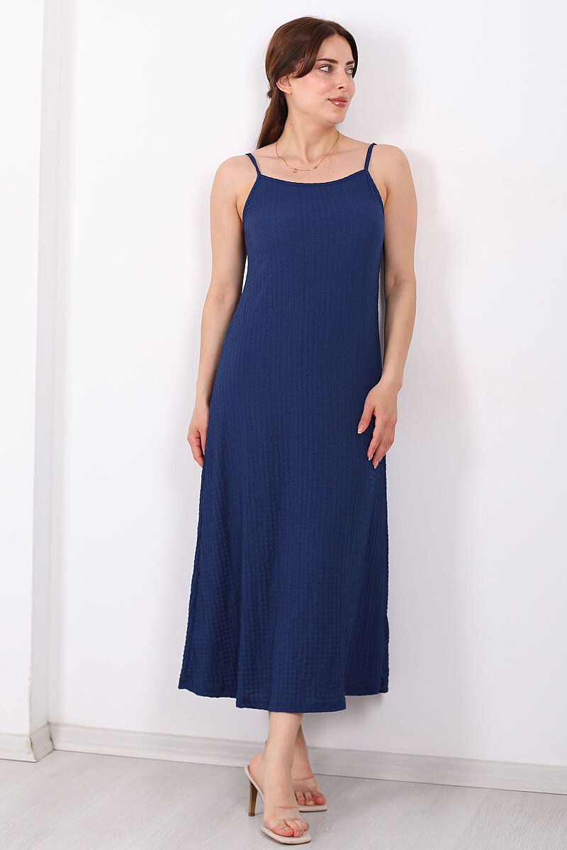 Askılı Bubble Kadın Lacivert Midi Elbise - 6