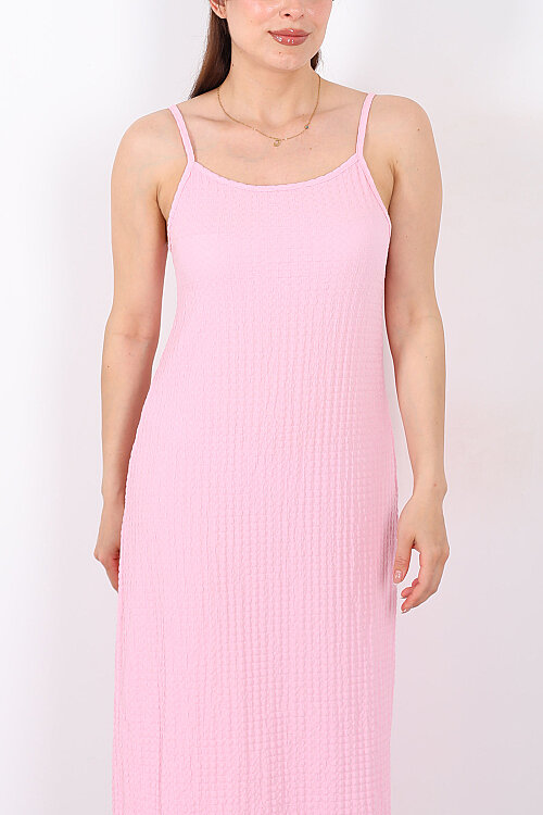 Askılı Bubble Kadın Pembe Midi Elbise - Berox (1)