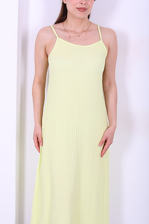 Askılı Bubble Kadın Sarı Midi Elbise - Berox (1)